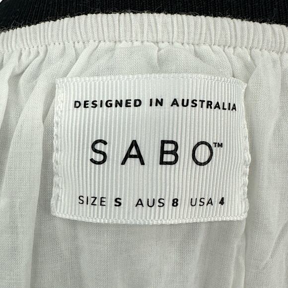 SABO | Small | Textured Crepe Off-Shoulder Puff Sleeve Seven Cutout Waist Dress - Picture 5 of 12
